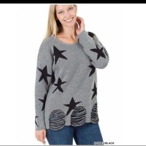 DISTRESSED STAR SWEATER-NEW-size: x-small